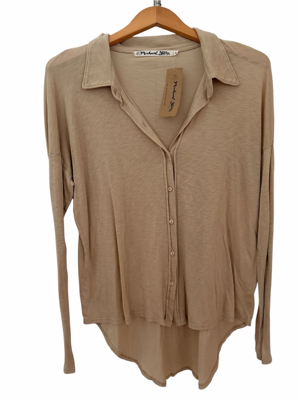 NWT Michael Stars Bamboo Luxe Slub Long Sleeve Button Down Shirt Oversized 0
